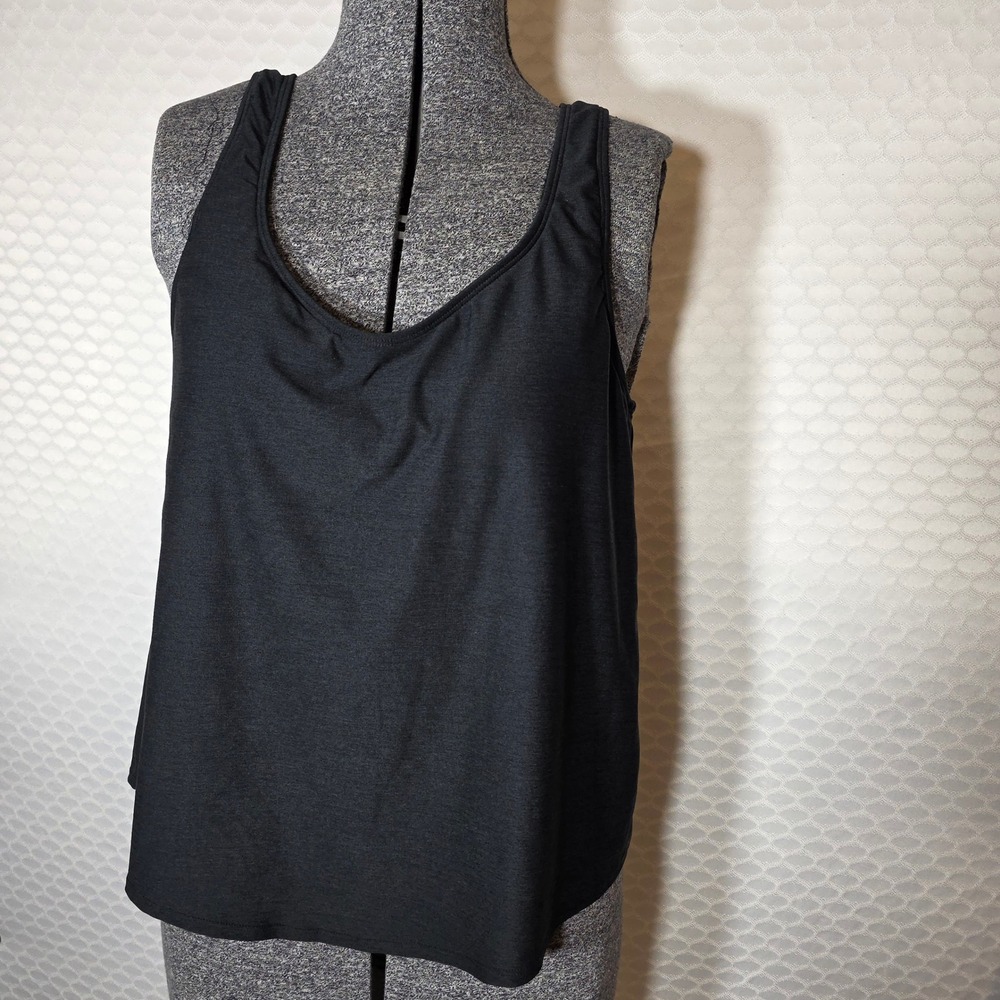 Kona Sol Womens Black Split Back Tankini Swim Top Built-in Bra Medium